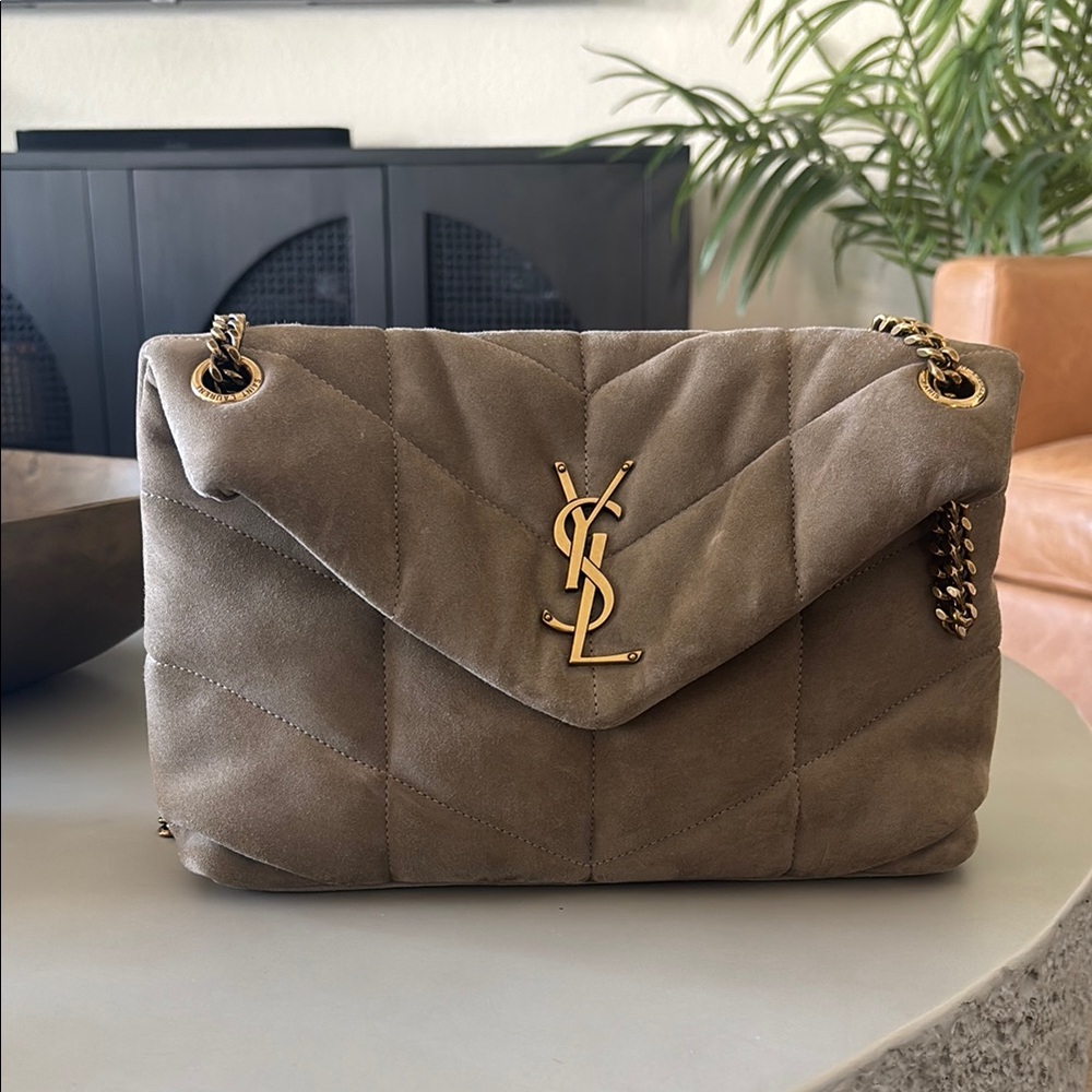 Yves Saint Laurent Taupe Quilted Shoulder Bag